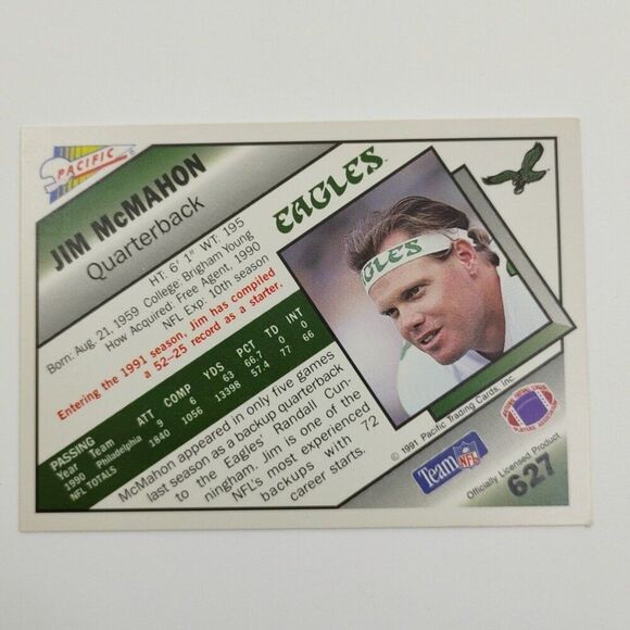 1991 PACIFIC JIM MCMAHON PHILADELPHIA EAGLES #627 - Picture 5 of 5